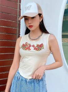 DAZY Strawberry Print Tank Top - Beige - View 2