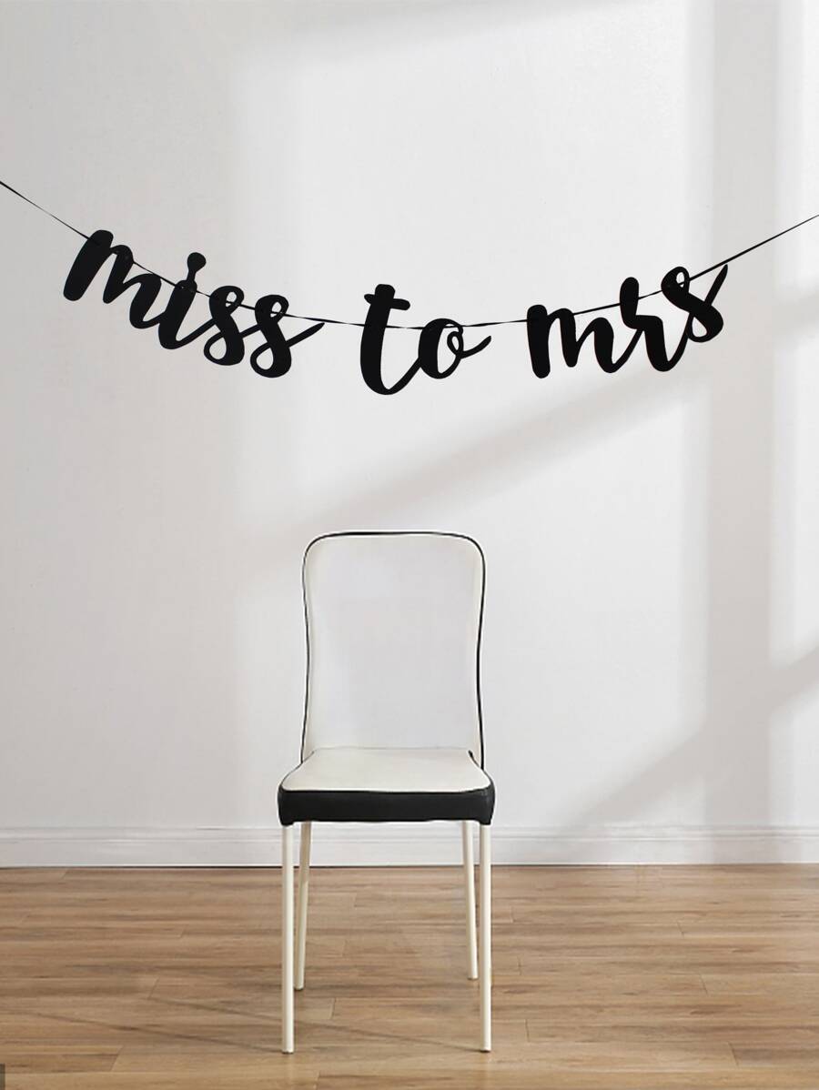 1pc Paper Decorative Pull Flag,Simple Black Letter Design Hanging Flag For Bachelor Party - Black - View 1