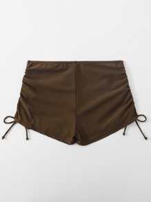 Drawstring Side Bikini Bottom, For Summer Beach Vacation - Coffee Brown - View 2