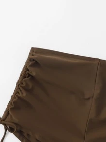 Drawstring Side Bikini Bottom, For Summer Beach Vacation - Coffee Brown - View 4