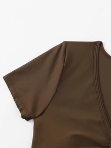 Drawstring Front Bikini Top, For Summer Beach Vacation - Coffee Brown - View 4