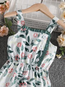 SHEIN Jumpsuit bé gái Nút viền lá sen Hoa Thực vật Boho - Nhiều màu - Xem 3