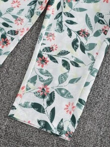SHEIN Jumpsuit bé gái Nút viền lá sen Hoa Thực vật Boho - Nhiều màu - Xem 4