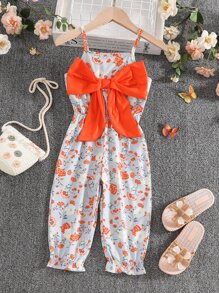 SHEIN Jumpsuit bé gái Xù Nơ bướm lớn Hoa Boho - Nhiều màu - Xem 1