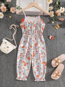 SHEIN Jumpsuit bé gái Xù Nơ bướm lớn Hoa Boho - Nhiều màu - Xem 2