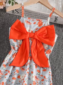 SHEIN Jumpsuit bé gái Xù Nơ bướm lớn Hoa Boho - Nhiều màu - Xem 3