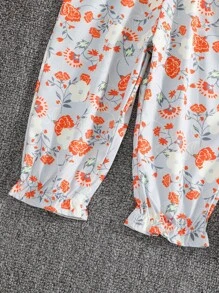 SHEIN Jumpsuit bé gái Xù Nơ bướm lớn Hoa Boho - Nhiều màu - Xem 4