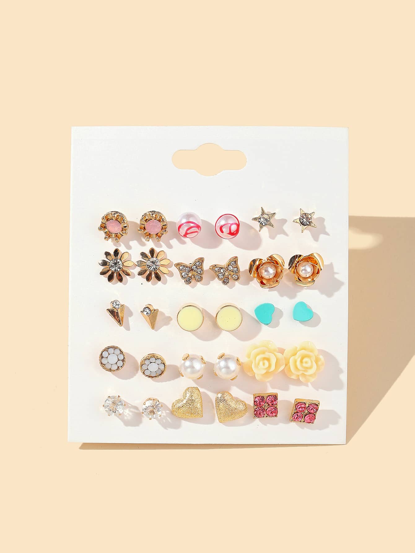 15 cặp/bộ Bông tai hình bướm và hoa trang trí bằng đá nhân tạo - Nhiều màu - Xem 1