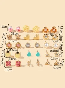 15 cặp/bộ Bông tai hình bướm và hoa trang trí bằng đá nhân tạo - Nhiều màu - Xem 3