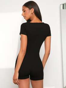 SHEIN EZwear Notched Neck Ribbed Knit Unitard Romper