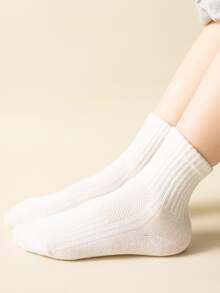 5pairs Toddler Kids Solid Socks - trắng - Xem 3