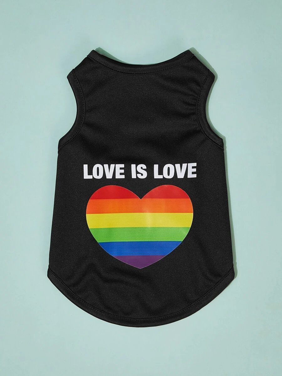 PETSIN 1pc LGBT Heart Print Pet Tank - Black - View 1