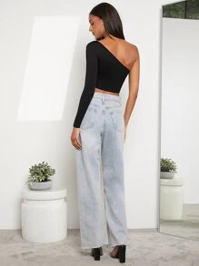SHEIN BAE Áo thun nữ màu trơn Gợi cảm - màu đen - Xem 3