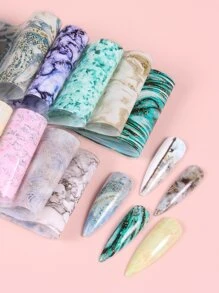 使用美甲转印箔改变你的指甲 10 件大理石纹渐变指甲转印全覆盖适合女性和女孩 - 彩色 - 查看 2