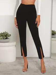 SHEIN Privé Quần nữ Chia màu trơn Giải trí - màu đen - Xem 1