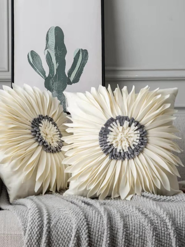 1pc Appliques Decor Cushion Cover, Flower Design Throw Pillowcase For Sofa, Home Decor, Pillow Insert Not Include