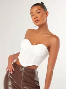 SHEIN BAE 素色前短後長抹胸上衣 - 白色 - 查看 6