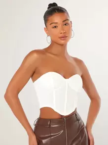 SHEIN BAE 素色前短後長抹胸上衣 - 白色 - 查看 5