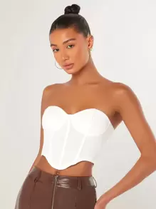 SHEIN BAE 素色前短後長抹胸上衣 - 白色 - 查看 7