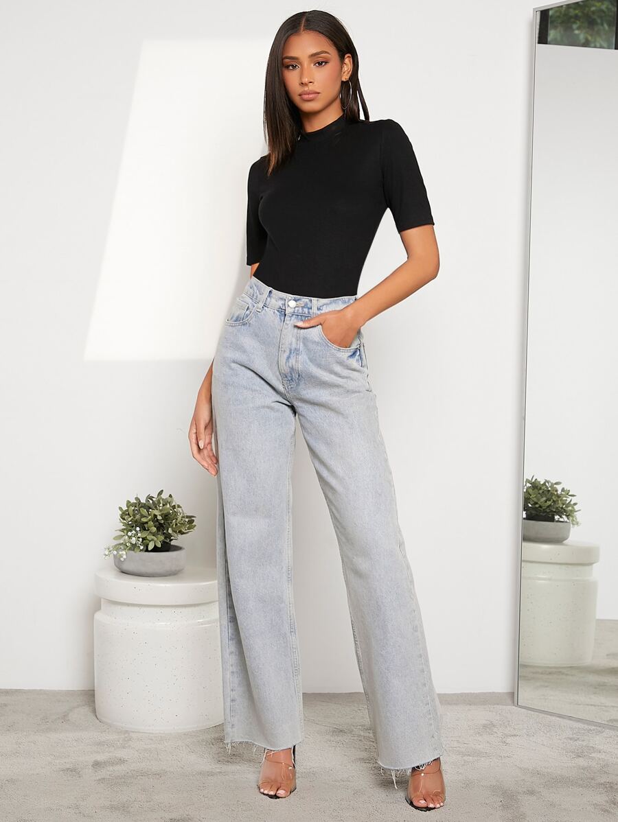 SHEIN Privé 小高領條紋針織T恤