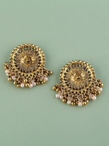 1對復古宮廷風格的假珍珠和鑽石珠寶耳環