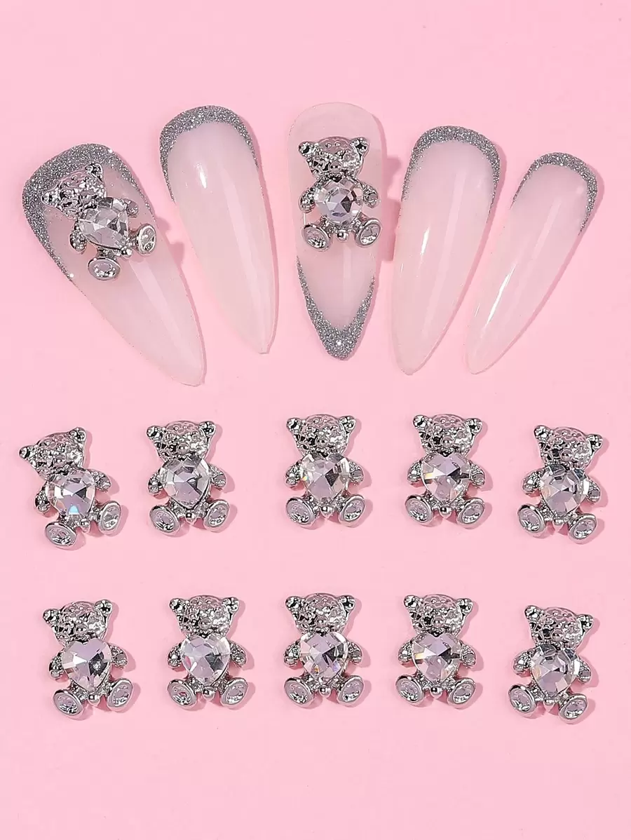 10Pcs Teddy Bear Shaped Nail Art Decorations With Rhinestones, 3D Nail Gems For Women And Girls Nail Jewels Diy Nail Charms Nail Supplies Nails - Multicolor - View 1