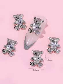 10Pcs Teddy Bear Shaped Nail Art Decorations With Rhinestones, 3D Nail Gems For Women And Girls Nail Jewels Diy Nail Charms Nail Supplies Nails - Multicolor - View 2