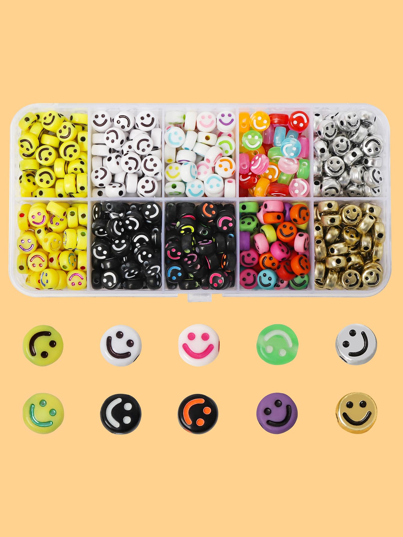 1盒表情圖案釘珠DIY首飾配件 - 彩色 - 查看 1