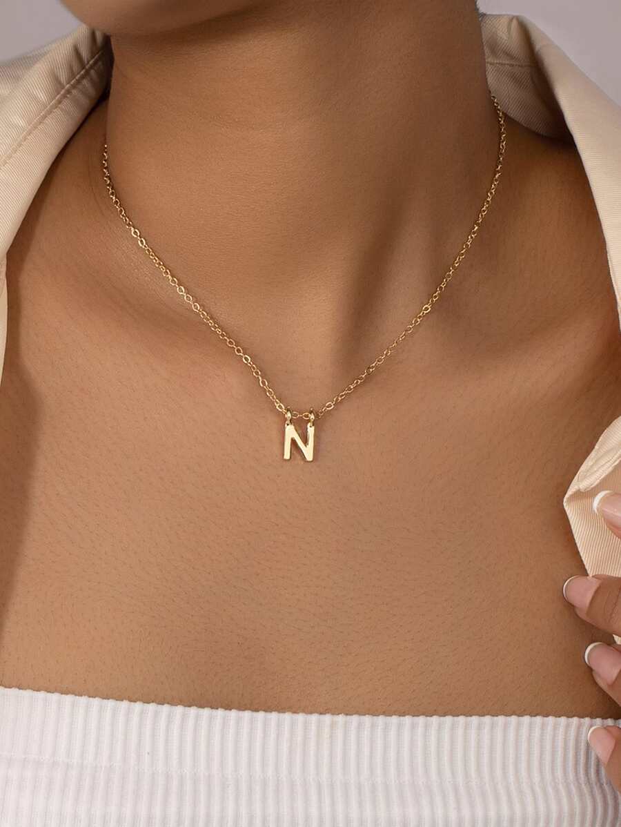 Letter Pendant Necklace - Yellow Gold - View 1