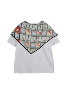 Unremovable Scarf Detail Tee - White - View 2
