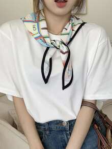 Unremovable Scarf Detail Tee - White - View 3