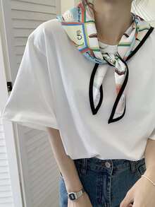 Unremovable Scarf Detail Tee - White - View 5