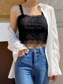 DAZY Top de tirantes con encaje en contraste sin camisa - Negro - Ver 6