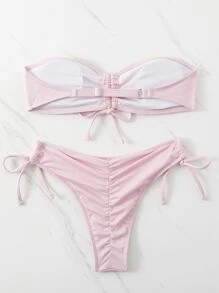 SHEIN Swim 夏日沙灘系帶前打結頂級比基尼 - 淺粉色 - 查看 2