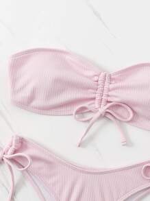SHEIN Swim 夏日沙灘系帶前打結頂級比基尼 - 淺粉色 - 查看 6