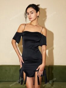Cold Shoulder Straps Hem Dress