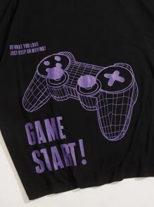 Manfinity VCAY 1pc Men Plus Size Loose Fit Gamepad & Slogan Graphic Print T-Shirt And Drawstring Waist Shorts Set - Violet Purple - View 3