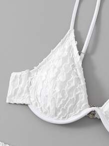 SHEIN Swim Summer Beach Textured Bikini Set Underwire Bra Top & Bikini Bottom & Skirt 3 Pieces Bikini - White - View 3