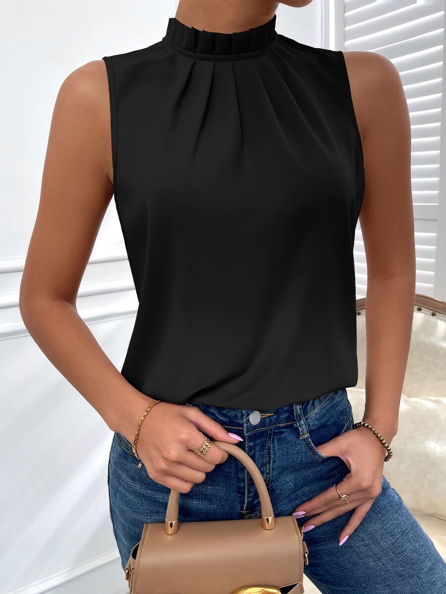 SHEIN Privé Blusa fruncido cuello de espalda con abertura de ojo - Negro - Ver 1