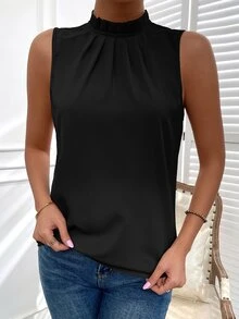 SHEIN Privé Blusa fruncido cuello de espalda con abertura de ojo - Negro - Ver 4