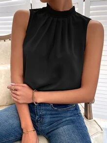 SHEIN Privé Blusa fruncido cuello de espalda con abertura de ojo - Negro - Ver 5