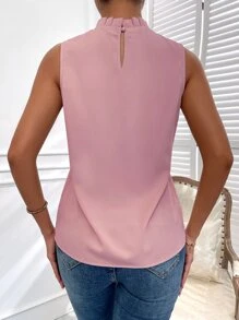 SHEIN Clasi Frilled Neck Keyhole Back Blouse - Dusty Pink - View 2