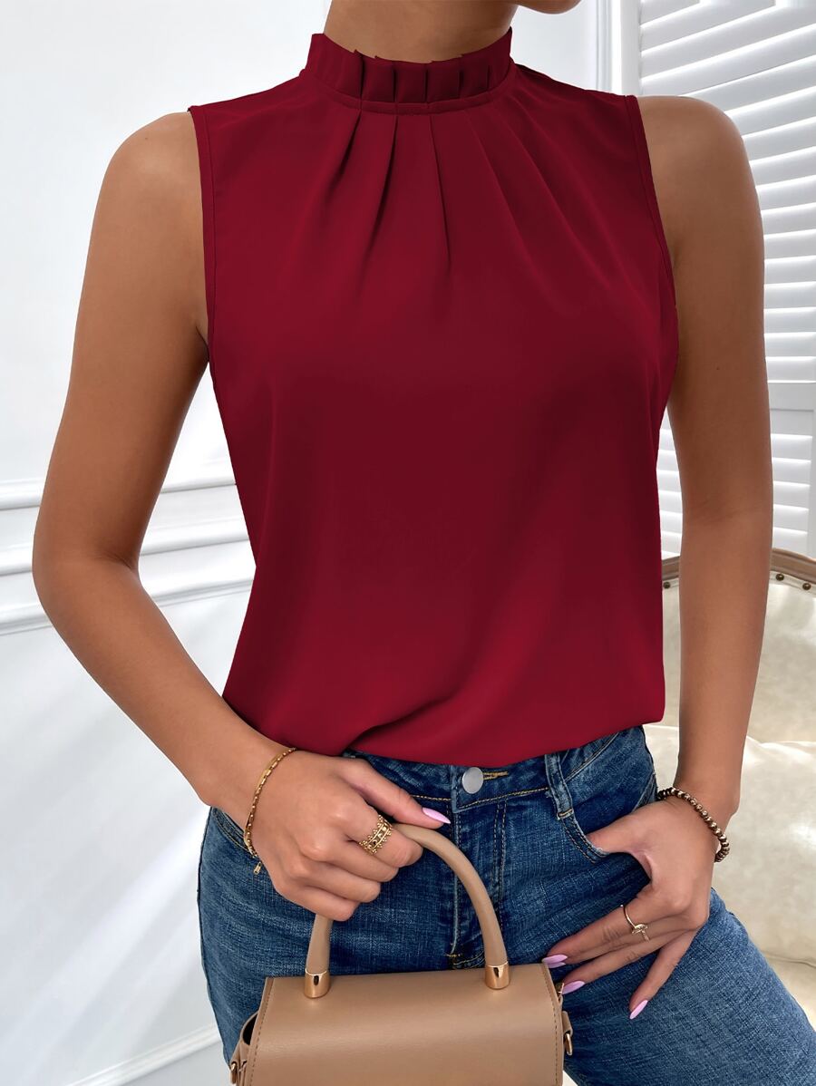 SHEIN Privé Blusa fruncido cuello de espalda con abertura de ojo - Burdeos - Ver 1