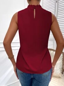 SHEIN Privé Blusa fruncido cuello de espalda con abertura de ojo - Burdeos - Ver 2