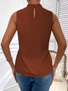 SHEIN Privé Frilled Neck Keyhole Back Blouse - Rust Brown - View 2