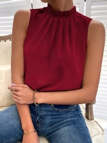 SHEIN Privé Blusa fruncido cuello de espalda con abertura de ojo - Burdeos - Ver 3