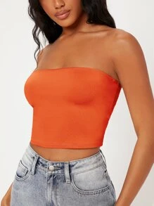 SHEIN BASICS Áo nữ màu trơn Gợi cảm - trái cam - Xem 1