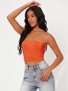 SHEIN BASICS Áo nữ màu trơn Gợi cảm - trái cam - Xem 3