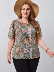 EMERY ROSE Blusa con estampado de paisley de manga farol - Multicolor - Ver 4