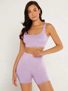 SHEIN BASICS 大圓領素色短款背心 - 紫丁香色 - 查看 1
